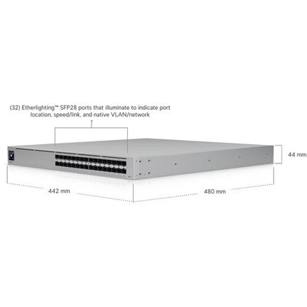 Ubiquiti Pro XG Aggregation Switch Gestionado 32 Puertos 25G 1.6Tbps Capacidad Montaje en Rack