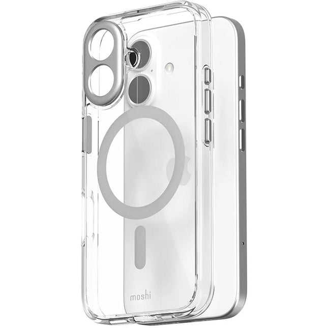 Funda Moshi iGlaze para iPhone 16 plata luna diseño transparente protección impacto