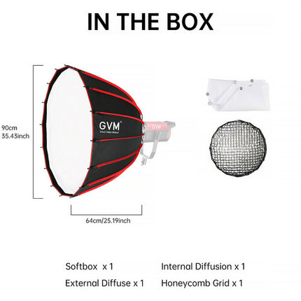 GVM Portable Quick Release Softbox 36 pulgadas con anillo Bowens y rejilla