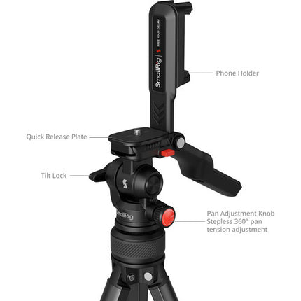 SmallRig 5473 Trípode de Aluminio Compacto 63" con Abrazadera para Teléfono y Bolsa de Almacenamiento