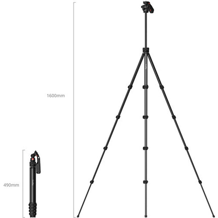 SmallRig 5473 Trípode de Aluminio Compacto 63" con Abrazadera para Teléfono y Bolsa de Almacenamiento