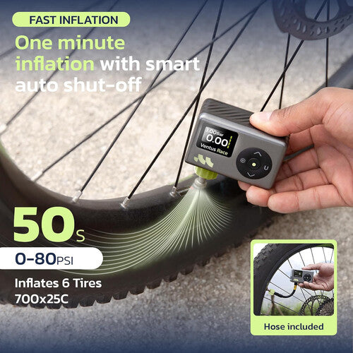 Woowind Ventus Race Inflador Recargable para Neumáticos 120 PSI y 14 L/min con LED y Válvulas Presta Schrader