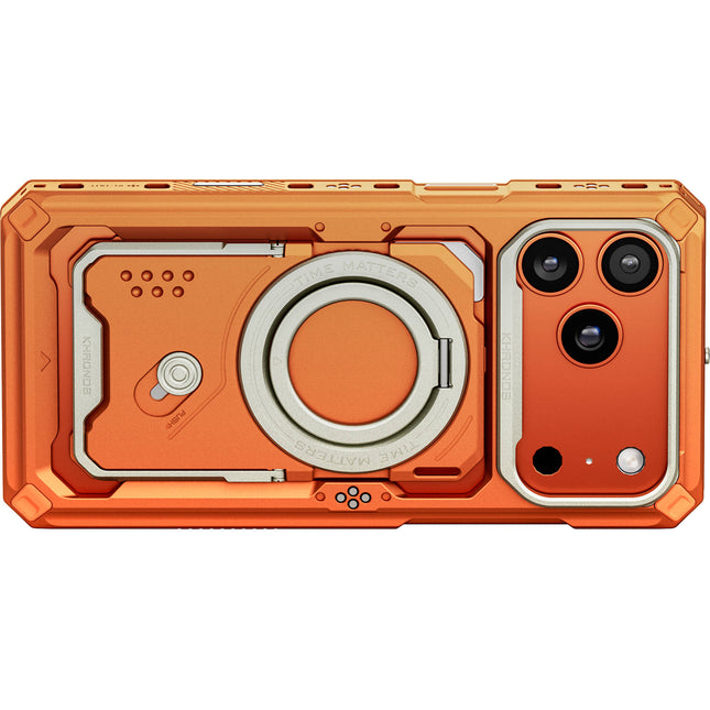 Tilta Khronos Funda para Filmmaking iPhone 17 Pro Max con soporte integrado y clip de seguridad naranja
