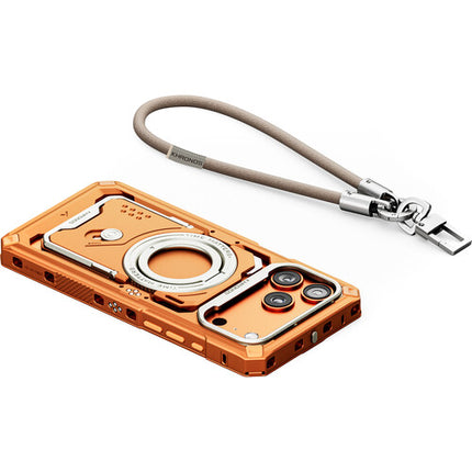 Tilta Khronos Funda para Filmmaking iPhone 17 Pro Max con soporte integrado y clip de seguridad naranja