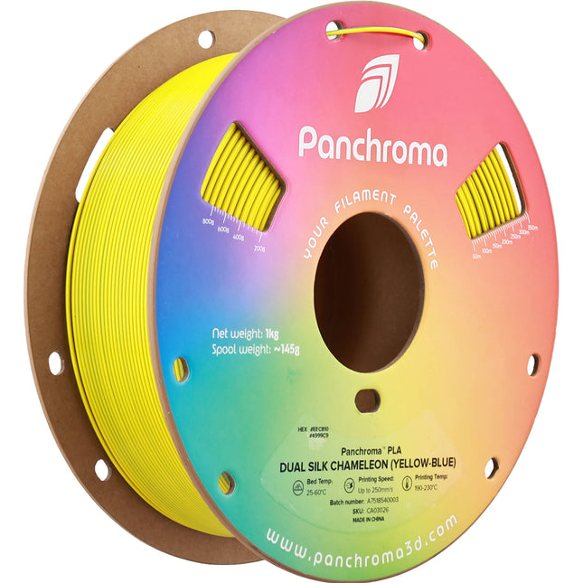 Polymaker Panchroma Filamento PLA Doble Seda 1kg Diámetro 1.75mm Amarillo Azul Cambiante