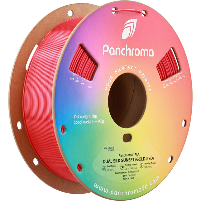 Polymaker Panchroma Dual Silk PLA Filamento 1kg Doble Color Oro y Rojo Brillante