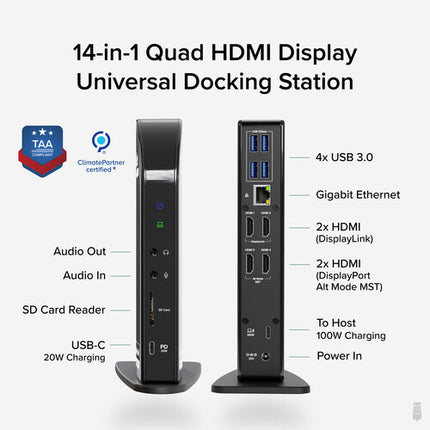 Plugable UD3900C4 Estación de Acoplamiento USB Tipo-C 4 HDMI 4 USB 3.1 1 Gb Ethernet
