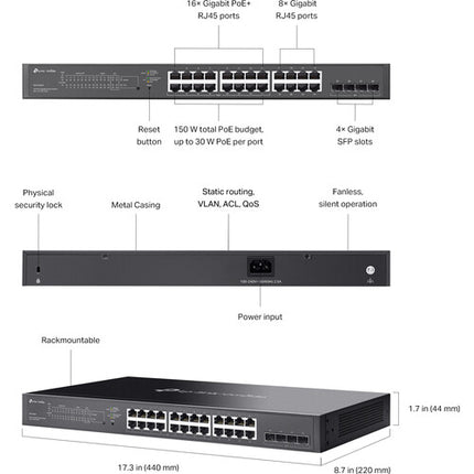 TP-Link Omada SG2428LP Switch de Red Gestionado 24 Puertos Gigabit 150W PoE+ Rack Mount
