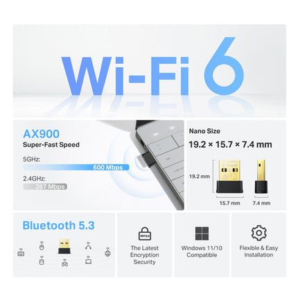 TP-Link Archer TX10UB Nano Adaptador Wi-Fi 6 Bluetooth USB 887 Mb/s Dual Banda