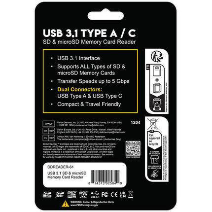 Delkin Devices Lector de Tarjetas SD microSD USB 3.2 Gen 1 con USB-C y USB-A