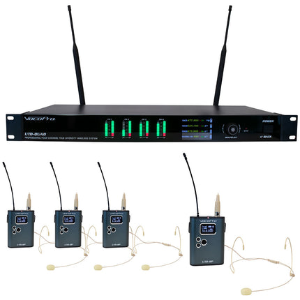 VocoPro UTD-QUAD-PLAY sistema inalámbrico 4 canales 500 MHz con 4 transmisores y micrófonos beige