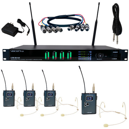 VocoPro UTD-QUAD-PLAY sistema inalámbrico 4 canales 500 MHz con 4 transmisores y micrófonos beige