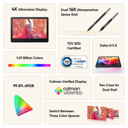 XPPen Artist Pro 19 4K Pantalla Táctil 18.4" 3840x2160 16384 Niveles de Presión