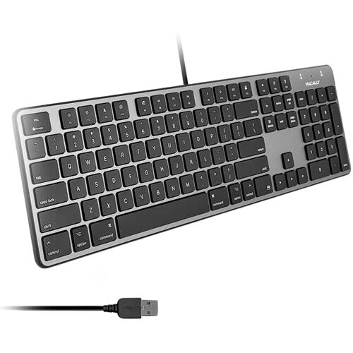 Macally 104-Key Slim Teclado USB-A Gris Espacial con 16 Teclas Mac