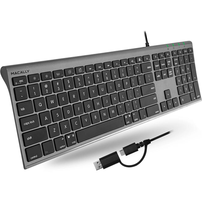 Macally Everyday Premium Teclado para Mac con 110 Teclas y USB-A Adaptador Integrado