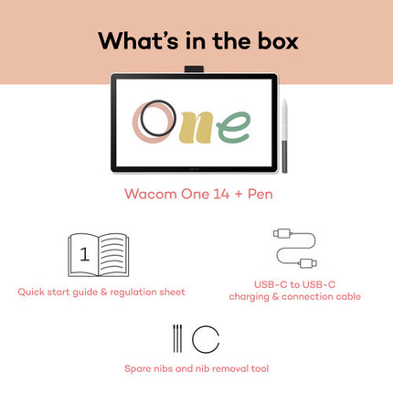 Wacom One 14" Creative Pen Display Pantalla Full HD 1920x1080 4096 Niveles de Presión