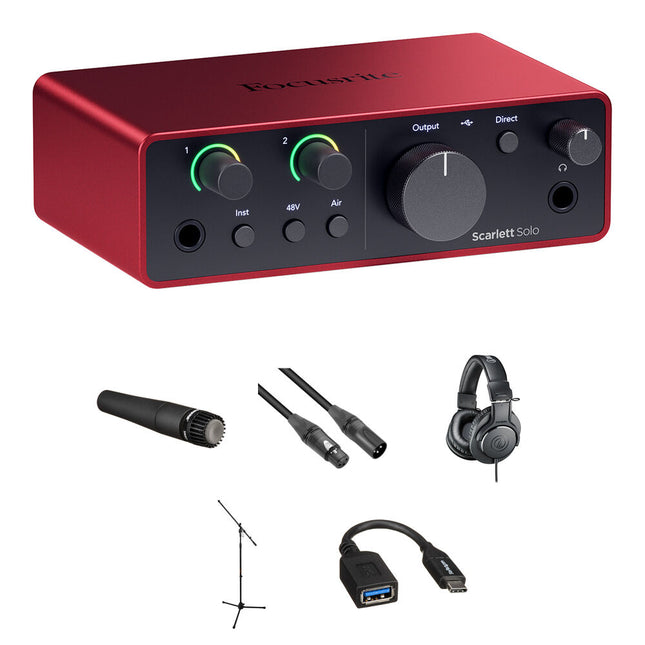 Focusrite Scarlett Solo USB-C Interfaz de Audio 24-Bit 192 kHz Kit Grabación Guitarra 4ª Generación