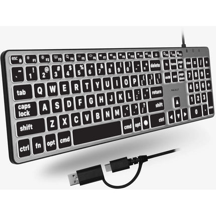 Macally Teclado Retroiluminado con Teclas Grandes USB-C a USB-A Space Gray