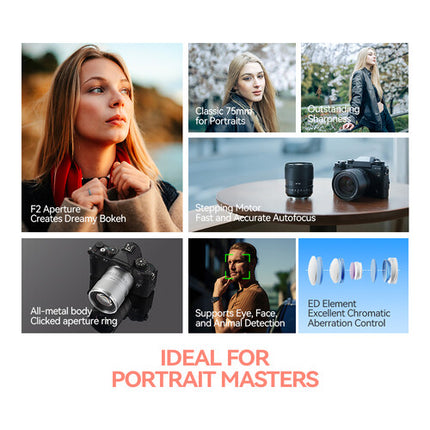 TTArtisan AF 75mm f/2 Lente para Montura L Metal 9 Láminas Diáfragma
