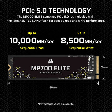 CORSAIR 1TB MP700 ELITE SSD Interna NVMe PCIe 5.0 M.2 2280 10000MBs