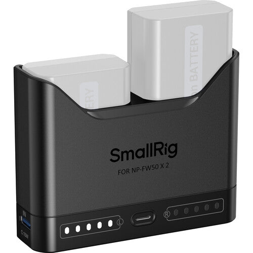 SmallRig NP-FW50 Cargador Doble Batería Cámara con Entrada USB-C y Cable