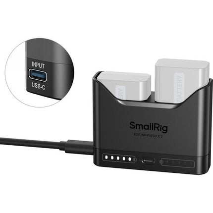 SmallRig NP-FW50 Cargador Doble Batería Cámara con Entrada USB-C y Cable