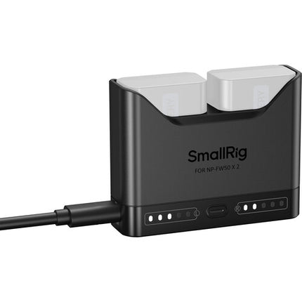 SmallRig NP-FW50 Cargador Doble Batería Cámara con Entrada USB-C y Cable
