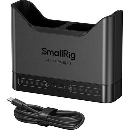 SmallRig NP-FW50 Cargador Doble Batería Cámara con Entrada USB-C y Cable