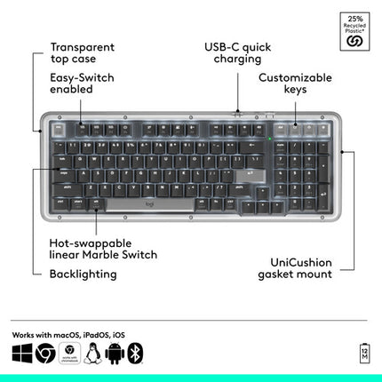 Logitech Alto Keys K98M Teclado Inalámbrico Bluetooth Blanco Retroiluminado 12 Meses Autonomía