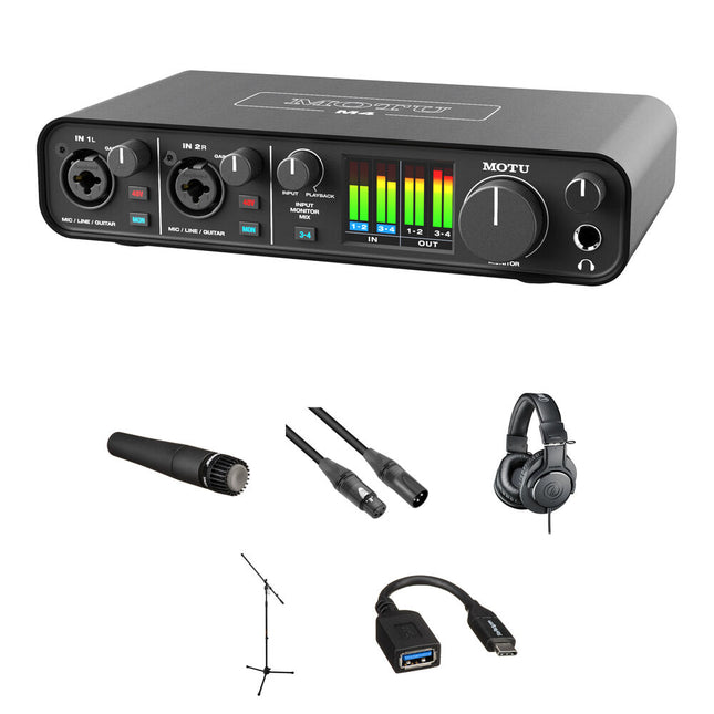 MOTU M4 Interfaz de Audio USB-C con Kit para Guitarra 24-Bit 192 kHz