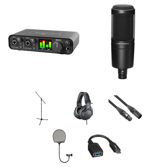 MOTU M2 Kit de Grabación con Micrófono Condensador AT2020 24-Bit 192 kHz
