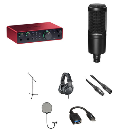 Focusrite Scarlett 2i2 USB-C Interfaz de Audio 24-Bit 192kHz Kit con Micrófono AT2020