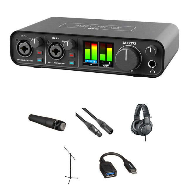 MOTU M2 Interfaz de Audio MIDI USB-C 24-Bit 192 kHz con Kit para Guitarra
