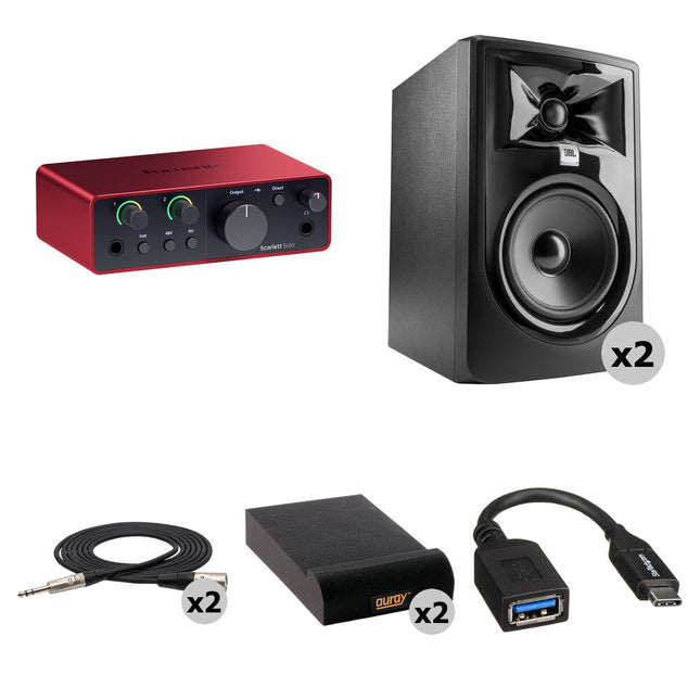 Focusrite Scarlett Solo USB-C 4th Gen Interfaz Audio con Monitores JBL 305P MkII 5"