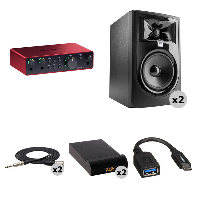 Focusrite Scarlett 2i2 USB-C Interfaz de Audio 24-Bit 192kHz con Monitores JBL 305P MkII 5"