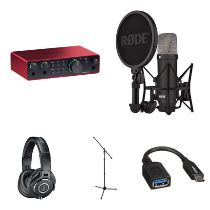 Focusrite Scarlett 2i2 USB-C Interfaz de Audio 4th Gen 24-Bit 192 kHz Kit Completo con Micrófono Rode NT1