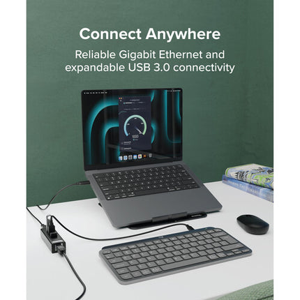 Plugable Hub USB 3.2 Gen 1 3 Puertos con Puerto Ethernet Gigabit y Cable USB-B a C 1.6'