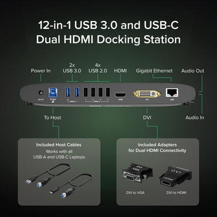 Plugable USB 3.0 Estación de Acoplamiento para 2 Monitores WUXGA 60 Hz