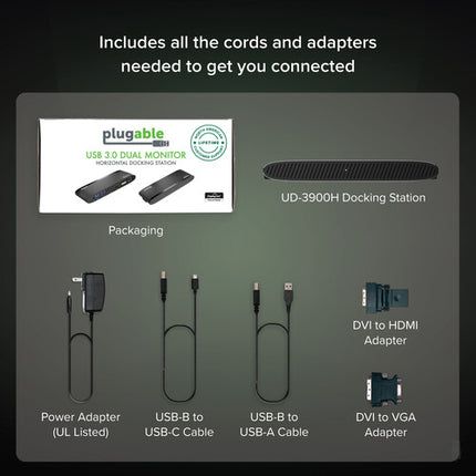 Plugable USB 3.0 Estación de Acoplamiento para 2 Monitores WUXGA 60 Hz