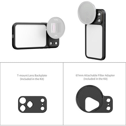 SmallRig Funda Fotográfica Bumper para iPhone 17 Pro Negro con Adaptador de Lentes T-Mount y Filtro 67mm