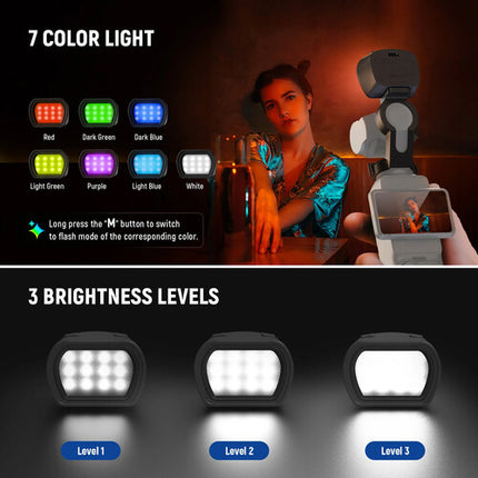 Neewer BASICS M21C Luz de Relleno RGB Magnética para DJI Osmo Pocket 3 con Batería 200mAh y Cable USB-C