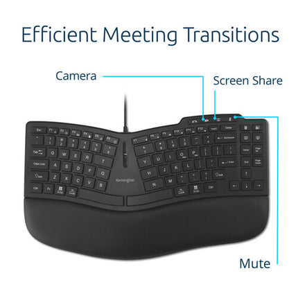 Kensington Pro Fit Ergo KB675 EQ TKL Teclado Ergonomico Completo USB-A y 20 Teclas Programables
