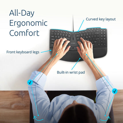 Kensington Pro Fit Ergo KB675 EQ TKL Teclado Ergonomico Completo USB-A y 20 Teclas Programables