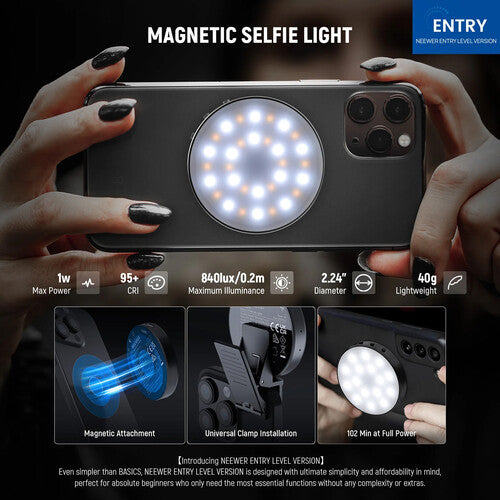 Neewer NL32R Bi-Color LED Luz Selfie Magnética 2700-7500K 840 Lux con Accesorios
