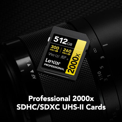 Lexar 512GB Professional 2000x UHS-II SDXC Tarjeta de Memoria 300MB/s Lectura 260MB/s Escritura