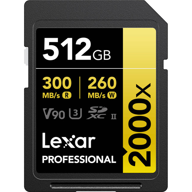 Lexar 512GB Professional 2000x UHS-II SDXC Tarjeta de Memoria 300MB/s Lectura 260MB/s Escritura