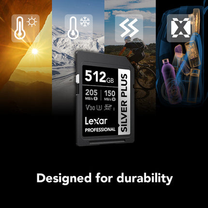 Lexar 512GB Tarjeta de Memoria Profesional SILVER PLUS UHS-I SDXC 205 MB/s lectura 150 MB/s escritura
