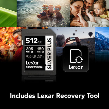 Lexar 512GB Tarjeta de Memoria Profesional SILVER PLUS UHS-I SDXC 205 MB/s lectura 150 MB/s escritura