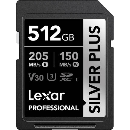 Lexar 512GB Tarjeta de Memoria Profesional SILVER PLUS UHS-I SDXC 205 MB/s lectura 150 MB/s escritura
