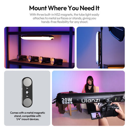 Ulanzi UA20C Luz Tubular RGB 20W 2' con Batería Recargable USB-C